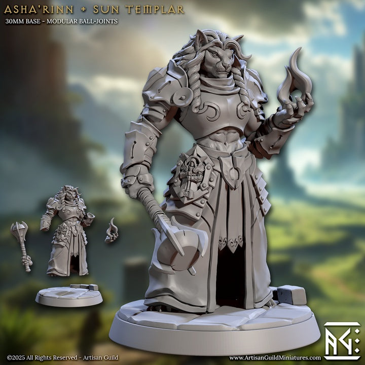 Asha’Rinn – Sun Templar – Lionfolk Paladin Miniature