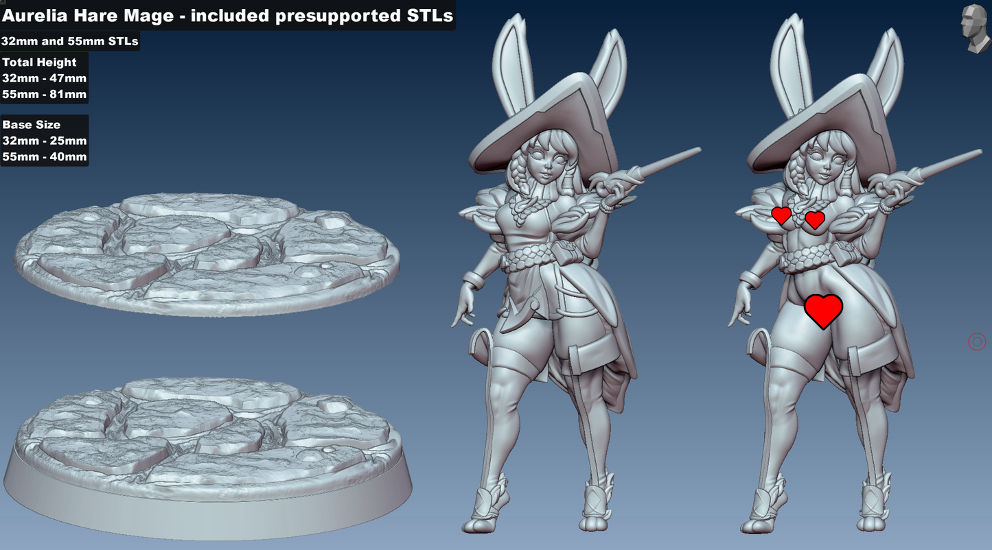 Aurelia - Hare Mage Miniature (32mm and 55mm, SFW/NSFW)