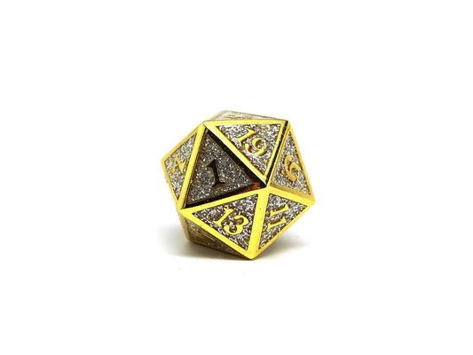 Heroic Dice of Metallic Luster - Single D20 Dice - Silver with Gold Font