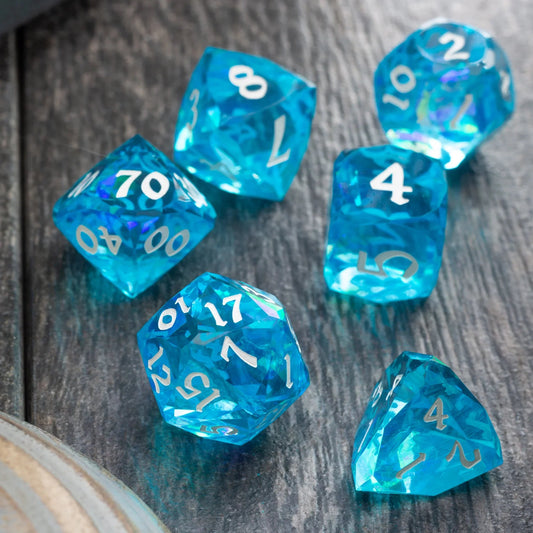Dwarf Cut Ocean Blue Handmade Resin DND Dice Set