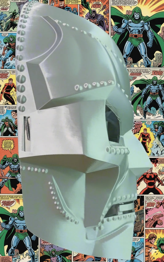 Dr. Doom Inspired Silver Mask - PETG Plastic Replica with Strap Slots