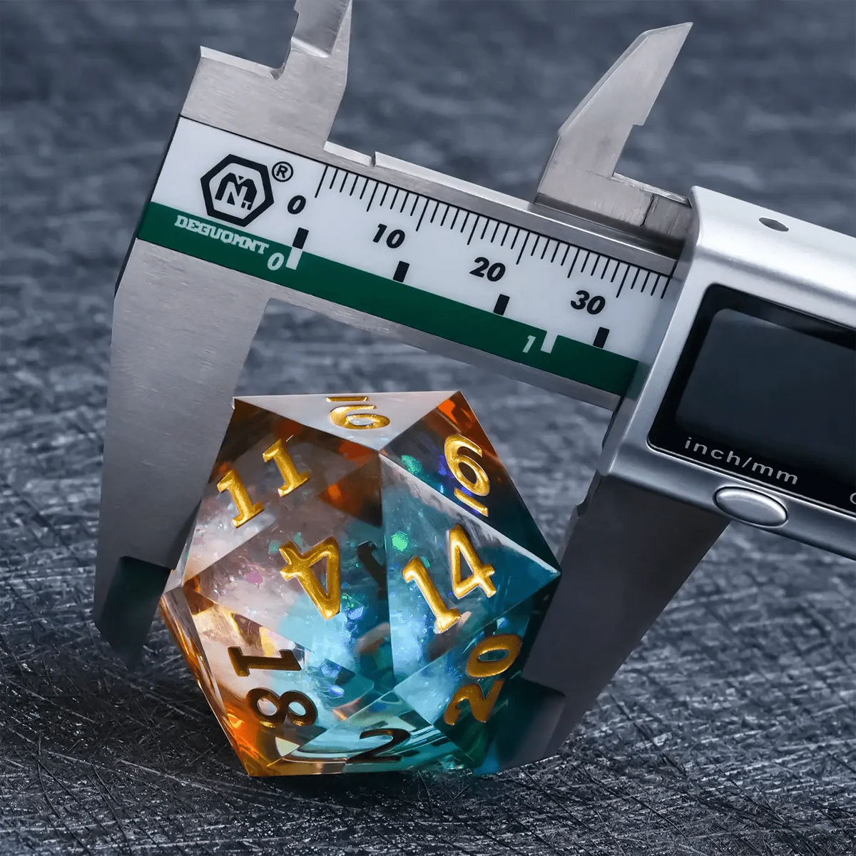 Giant D20 Dice (Black Cat Gold Lettering) 35mm Resin RPG Monster Dice