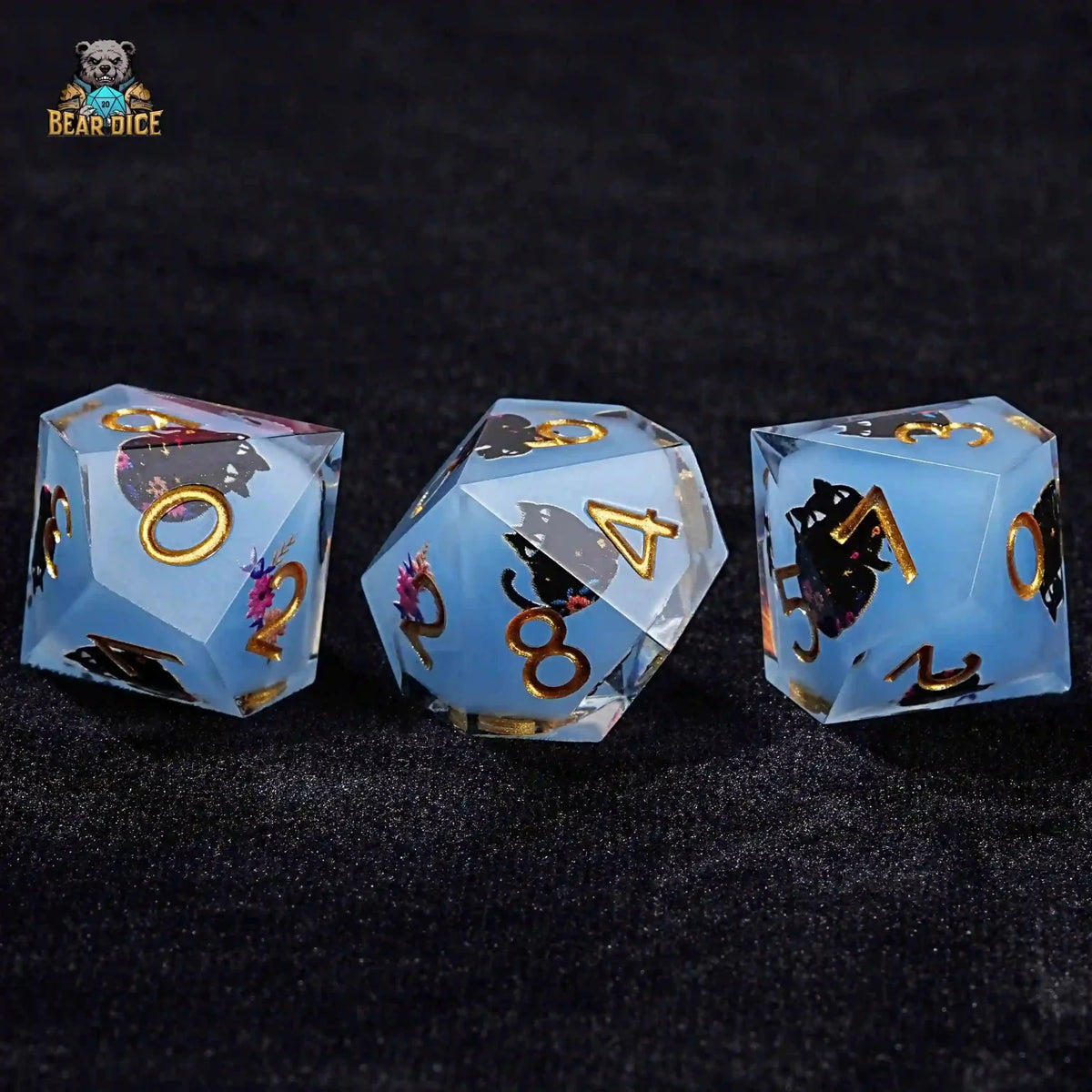 Charming Adorable Cat Blue Resin 10 Sided Dice (D10 Dice)