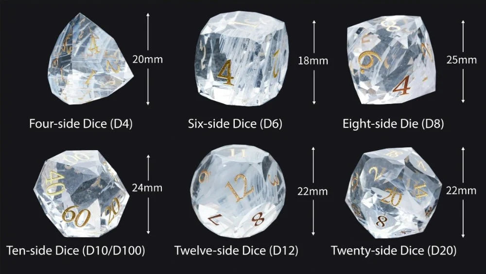 DND Dice-Diamond Cut Crystal Clear Glass Gemstone Dice Set
