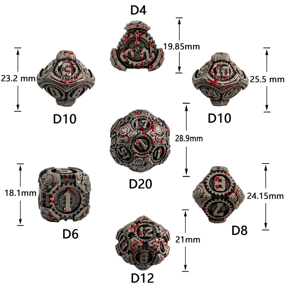 Gold Gear Imitation Gold Black Solid Metal dnd Dice Set