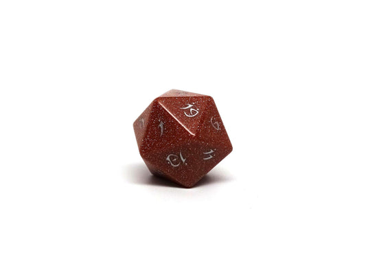 Stone D20 Dice - Goldstone - Elvenkind Font