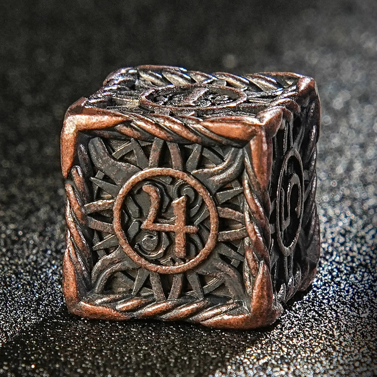 Helios Antique Red Copper Solid Metal DND Dice Set