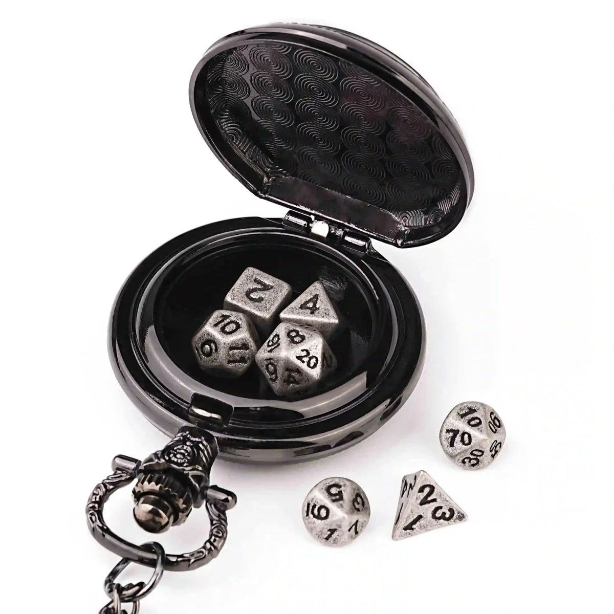 Steampunk DND Metal Dice Black Wolf Necklace | Two-in-one & Pocket Watch