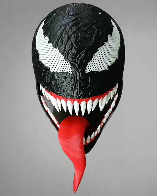 Symbiote-inspired 3D printed PETG Halloween cosplay mask by Baldwin Printing and Design Inc.
