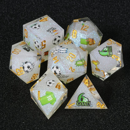 Football-Themed Resin Polyhedral D&D Dice Set+ Gold Lettering