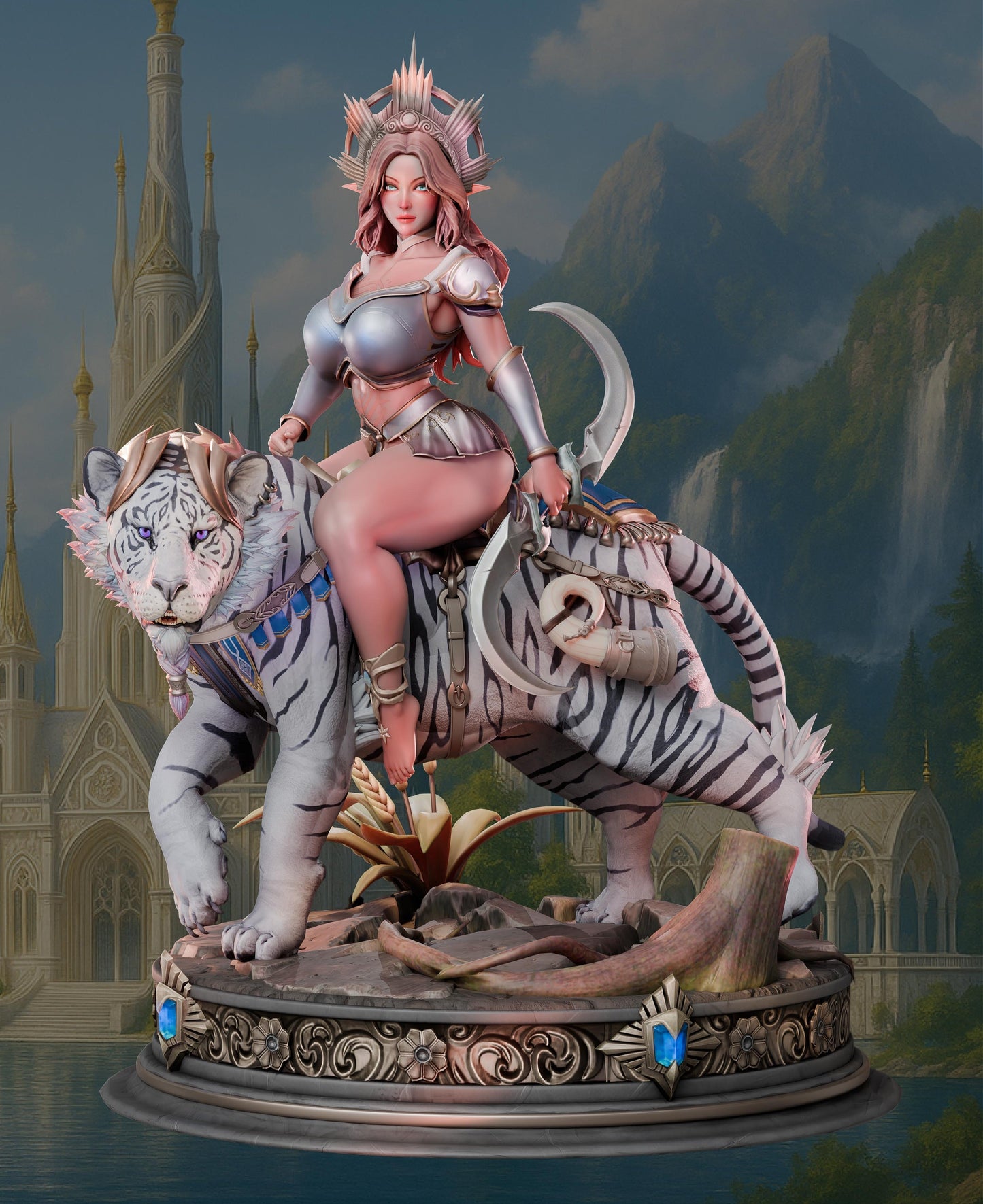 Zayanna – Elf Warrior on White Tiger Miniature & Bust (SFW/NSFW 18+)