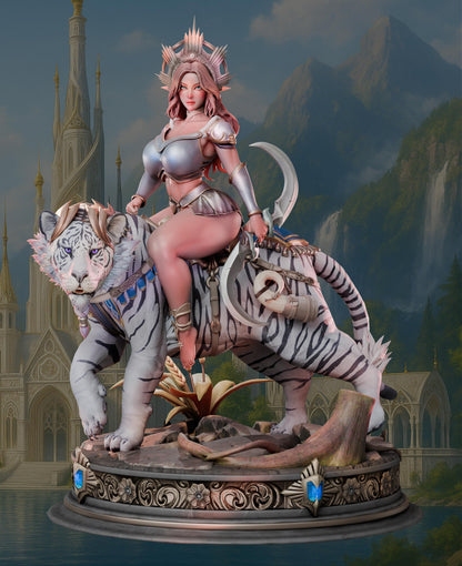 Zayanna – Elf Warrior on White Tiger Miniature & Bust (SFW/NSFW 18+)
