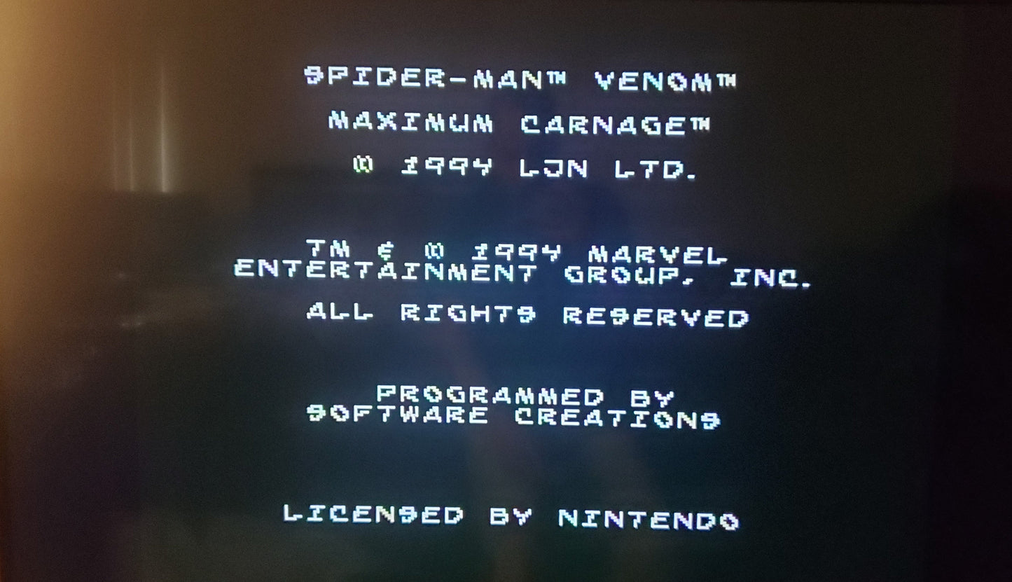 Spider-Man and Venom Maximum Carnage SNES Video Game Super Nintendo 1995