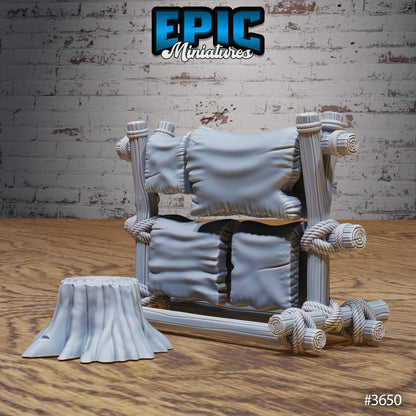 Bandit Camp Scatter Terrain – Leather Stand, Tree Stump, and Logs