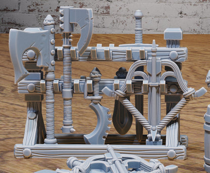 Bandit Camp Scatter Terrain – Weapon Rack and Pile