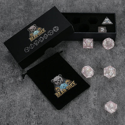 Fireworks Pink Glitter Transparent Resin DND Dice Set