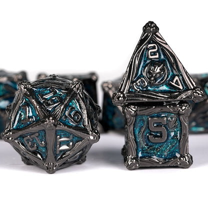 7 Dungeon Polyhedral Dragon Dice - Pterosaur Metal Solid RPG Dice Set