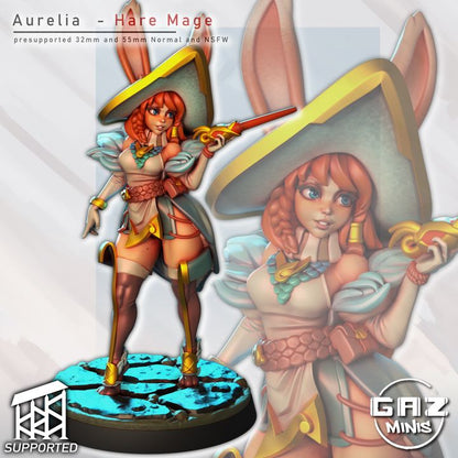 Aurelia - Hare Mage Miniature (32mm and 55mm, SFW/NSFW)