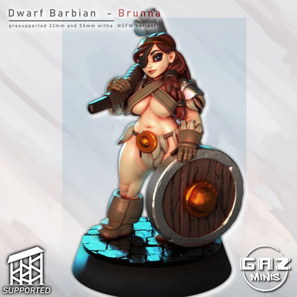 Brunna Female Dwarf Barbarian Miniature - Pin-Up (SFW/NSFW 18+)