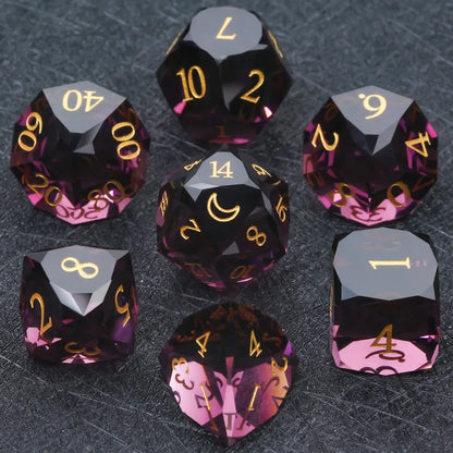 Bear Dice DND Multi-Sided Engraved Glass Gemstone Dice Set