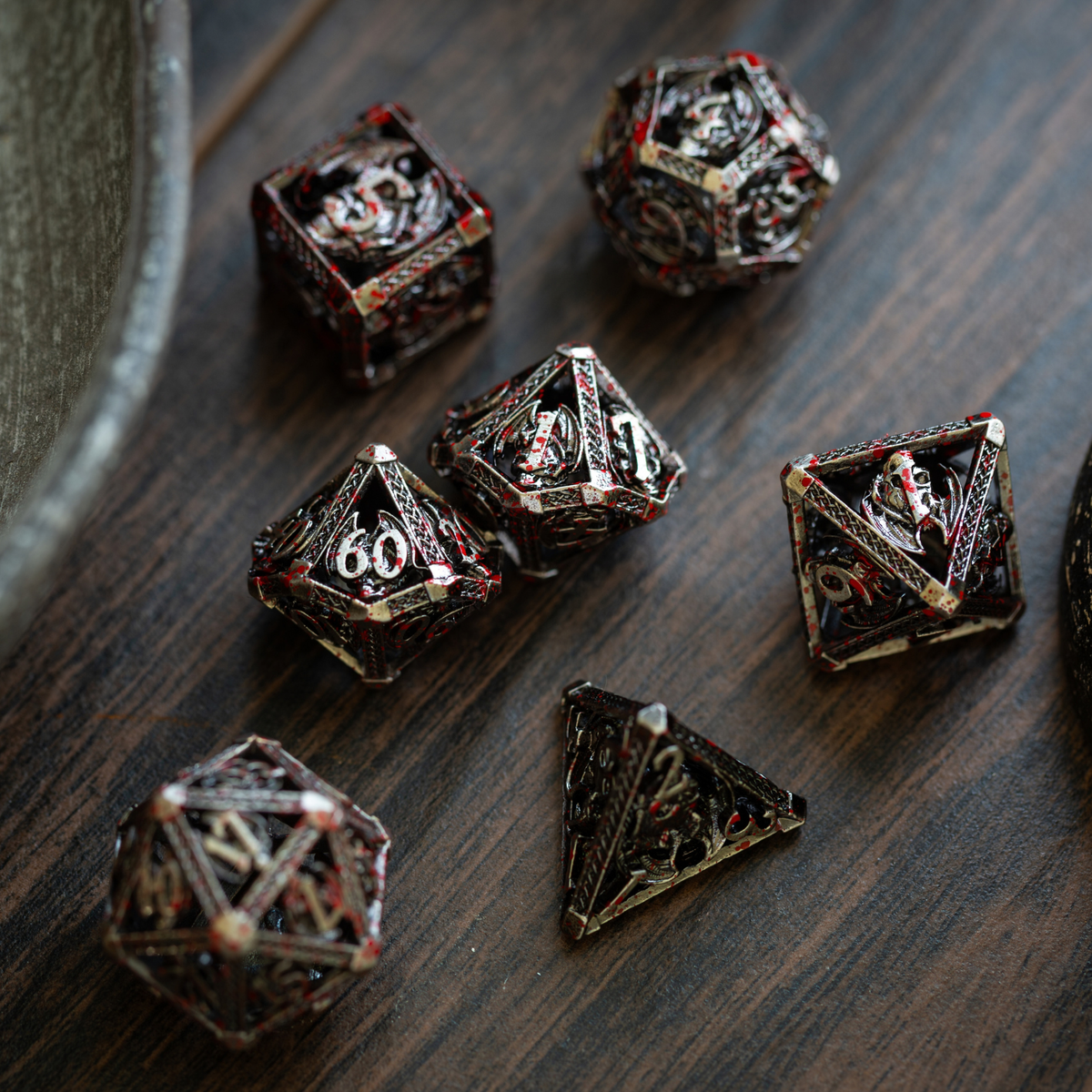 Blood Dragon Silver Hollow Metal DND Dice Set