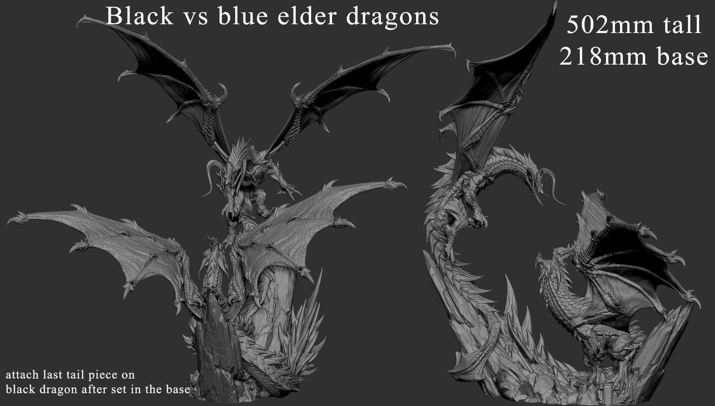 Elder Black Dragon Vs Elder Blue Dragon Battle Diorama - Clash of the Primevals