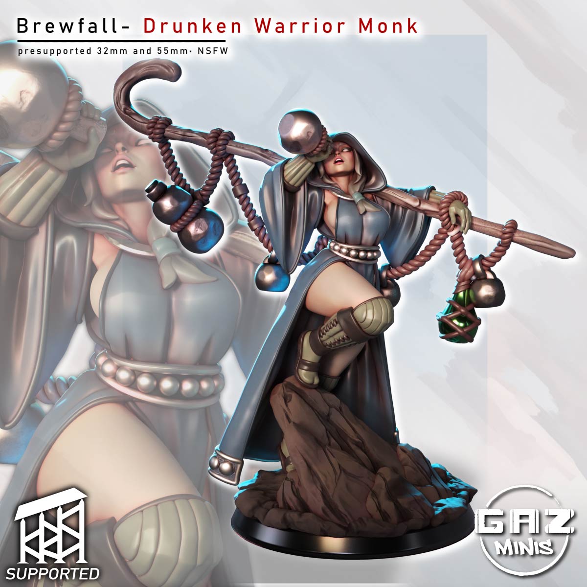 Brewfall - Drunken Warrior Monk - Human Monk Female Miniature (SFW/NSFW 18+ Only)