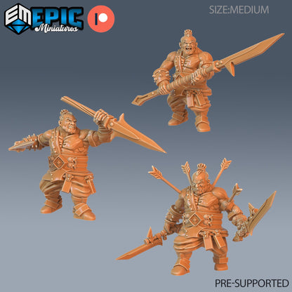 Bulky Dwarf Barbarians – Male Dwarf Miniature Trio