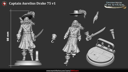 Captain Aurelius Drake – Pirate Captain Swashbuckler – Miniature & Bust