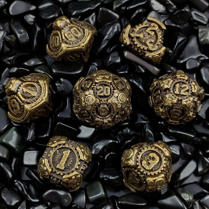 Cyberpunk Bronze Mechanical Gear Metal DND Polyhedron Dice Set