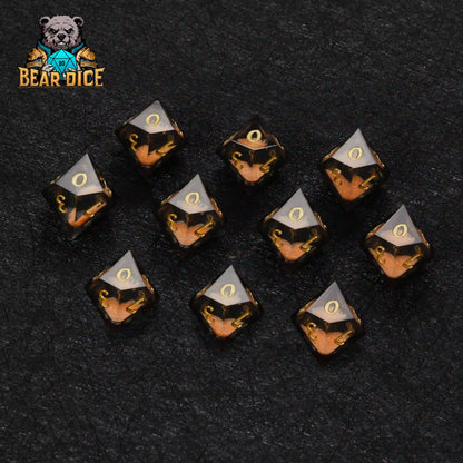Orange Resin d10 Die + Gold Numerals (Ten-Sided Die)