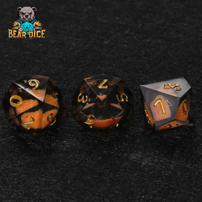 Orange Resin d10 Die + Gold Numerals (Ten-Sided Die)