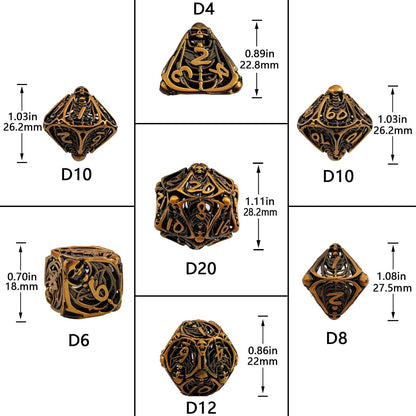 Necromancer - Ancient Red Copper Metal Hollow Skull DND Dice Set