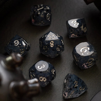 Dwarf Cut Smoky Midnight Handmade Resin DND Dice Set