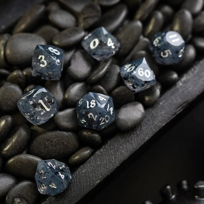 Dwarf Cut Smoky Midnight Handmade Resin DND Dice Set