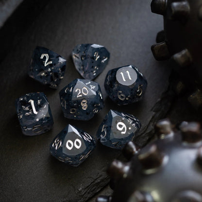Dwarf Cut Smoky Midnight Handmade Resin DND Dice Set