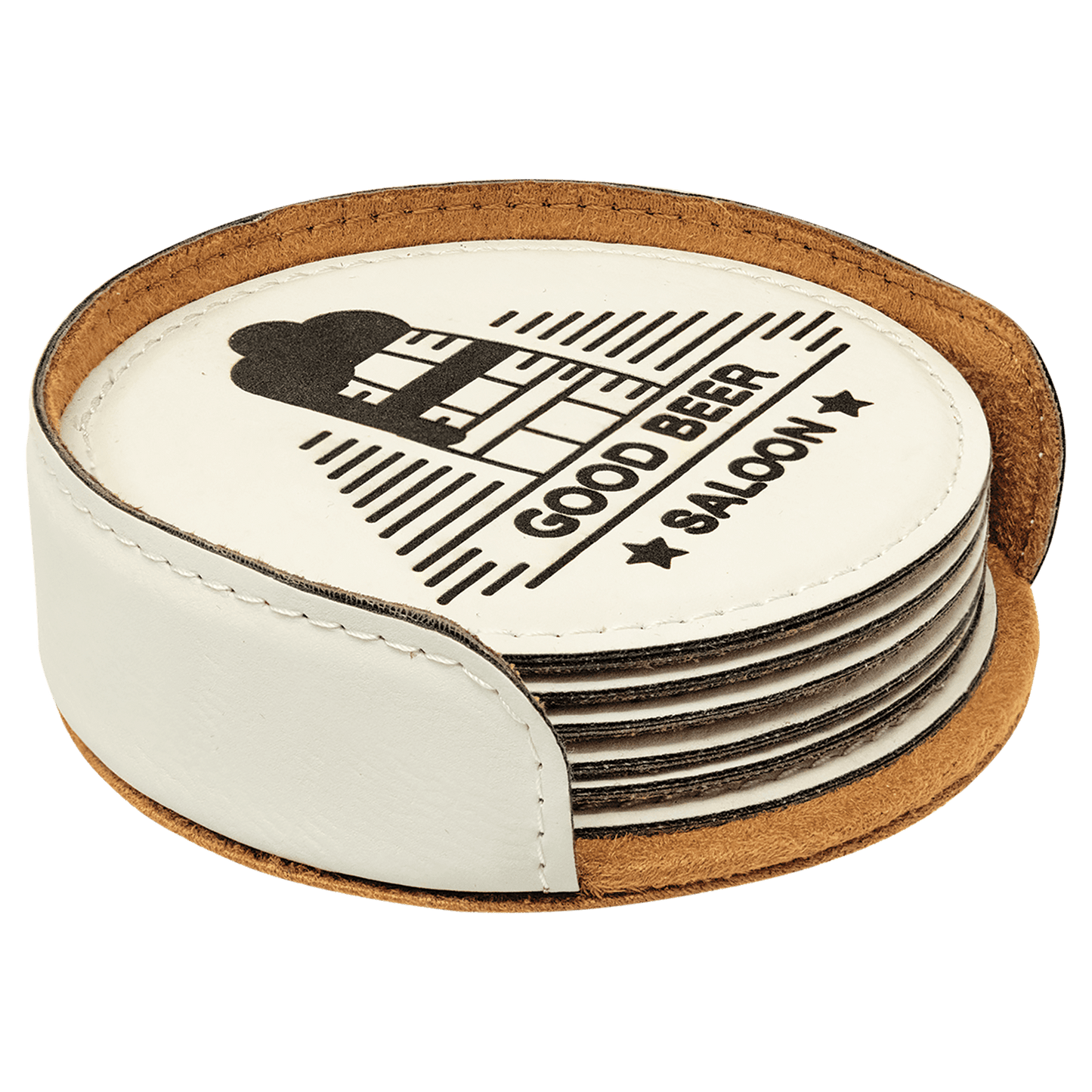 4" Dark Brown Round Laserable Leatherette 6-Coaster Set