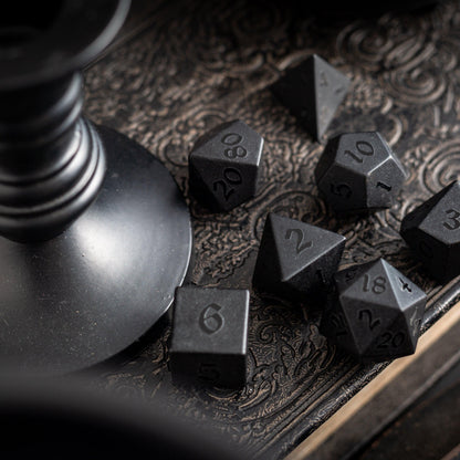 Gemstone Black Night Raised Obsidian Hand Carved DND Dice Set