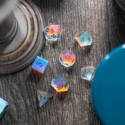 Gemstone (Inked) Raised Dichroic Glass DND Dice Set
