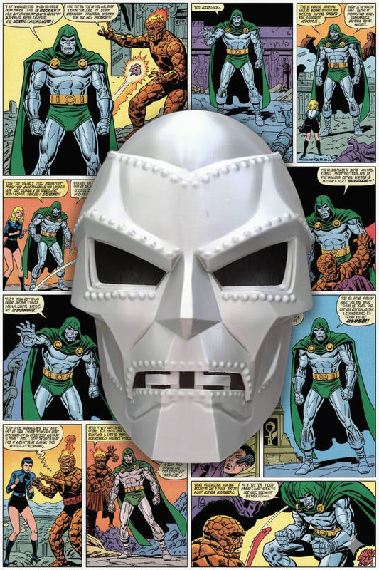 Dr. Doom Inspired Silver Mask - PETG Plastic Replica with Strap Slots