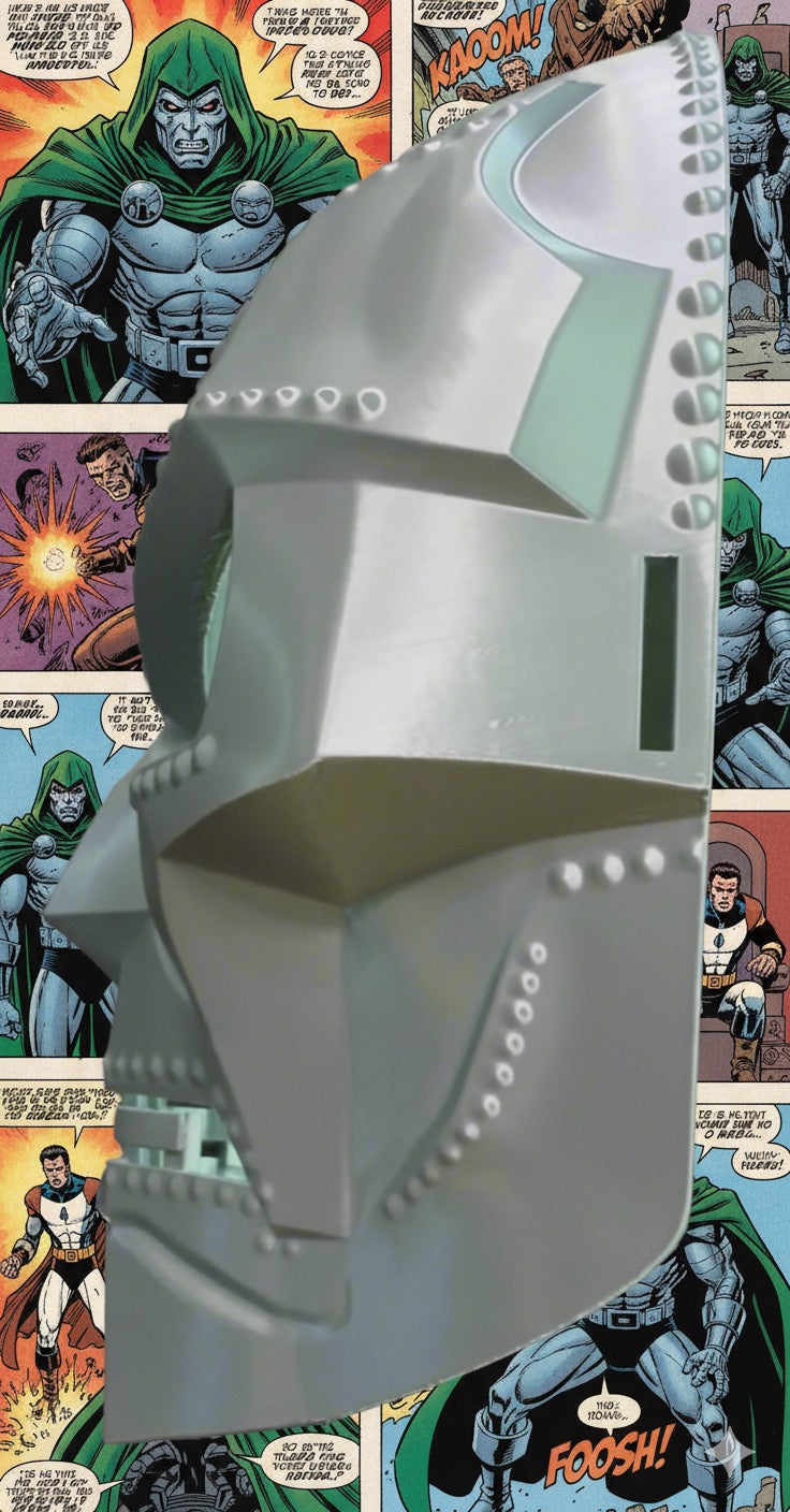 Dr. Doom Inspired Silver Mask - PETG Plastic Replica with Strap Slots