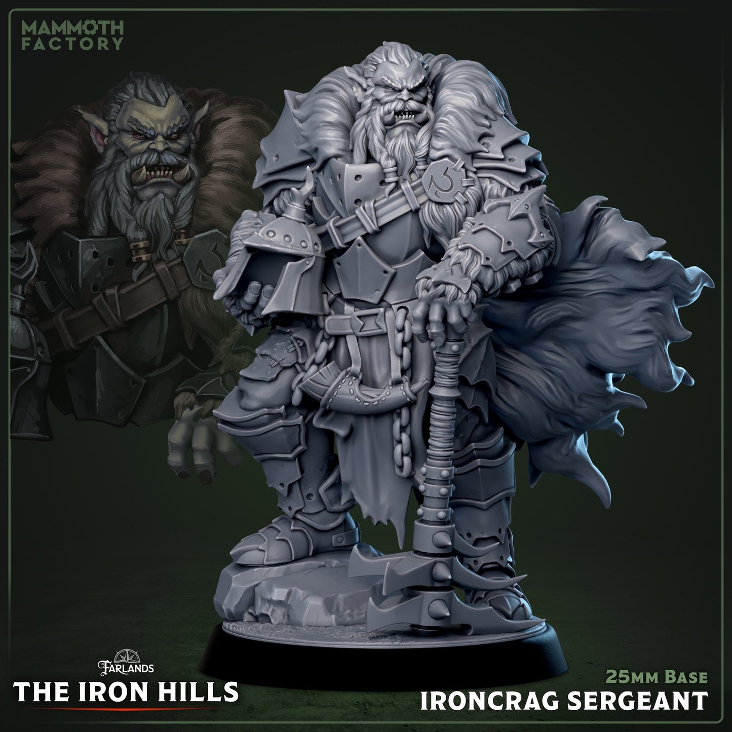 Ironcrag Sergeant – Armored Orc Commander – Dark Fantasy Miniature