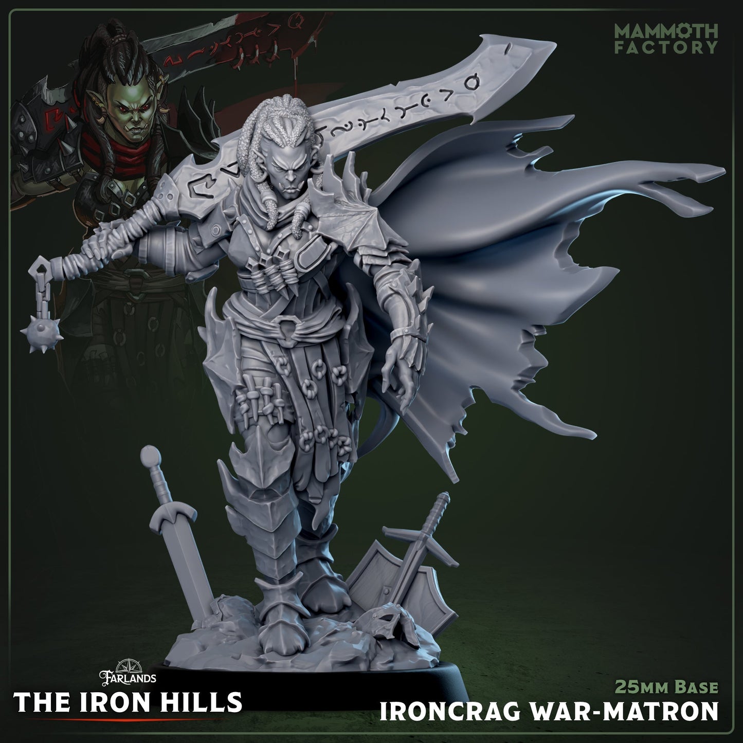Ironcrag War-Matron – Armored Orc War Leader – Dark Fantasy Miniature