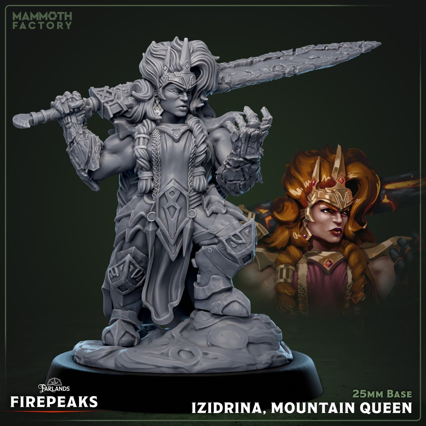 Izidrina, Mountain Queen - Fire Dwarf Monarch - Miniature