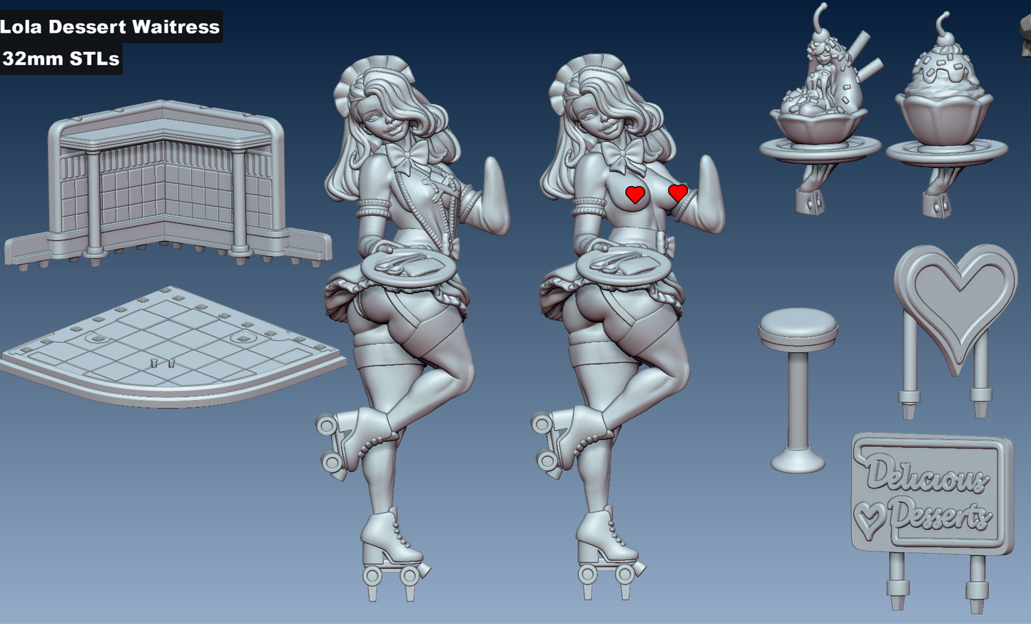 Lola - Dessert Waitress Miniature (32mm, 75mm, 150mm NSFW/SFW 18+)