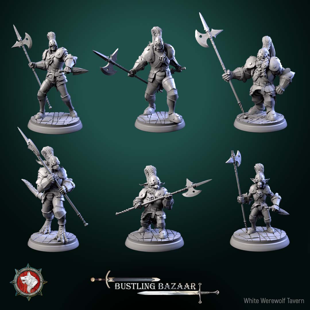 Market Guards – Fantasy NPC Miniatures – Mixed Races – Bustling Bazaar
