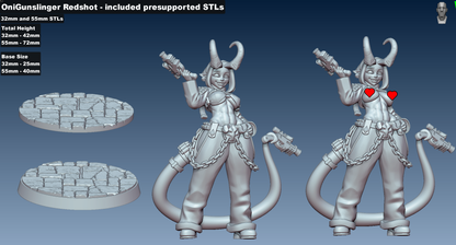 Redshot - Oni Gunslinger Miniature – Tiefling with Pistols (32mm & 55mm, SFW/NSFW)