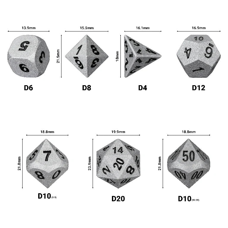 Paladin Bright Silver Metal DND Dice Set