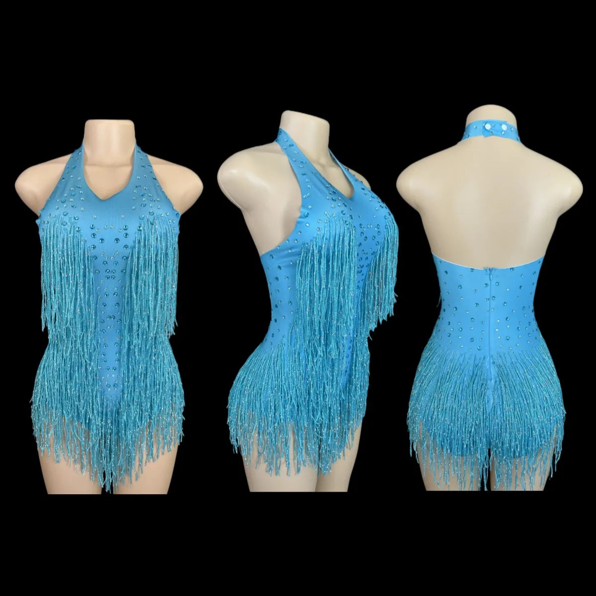 Women's Rhinestone Fringe Dance Bodysuit