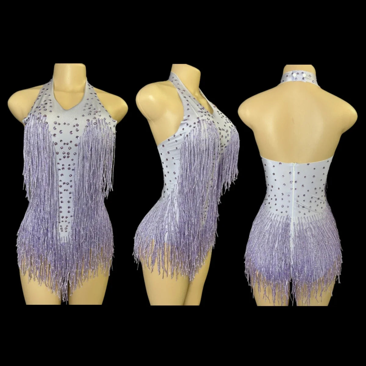 Women's Rhinestone Fringe Dance Bodysuit